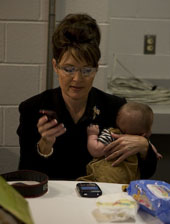 Sarah Palin using her BlackBerry