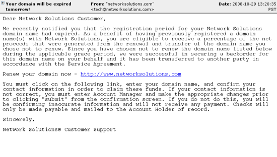 Network Solutions phish email