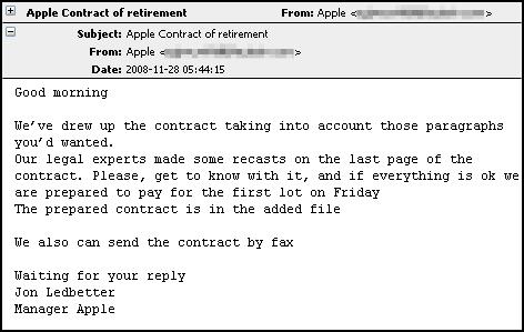 Example of a malicious email