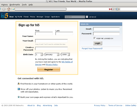 The Fake hi5 portal.