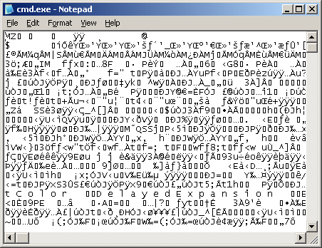 Loading cmd.exe binary with Notepad.exe