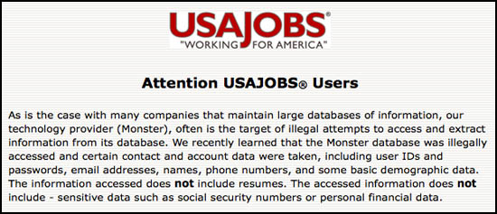 Warning on USAJobs.gov website
