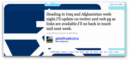 Twitter message posted by Peter Hoekstra