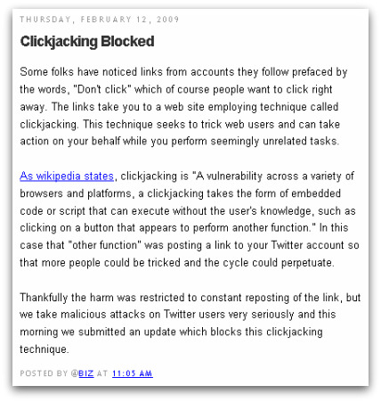 Twitter clickjacking