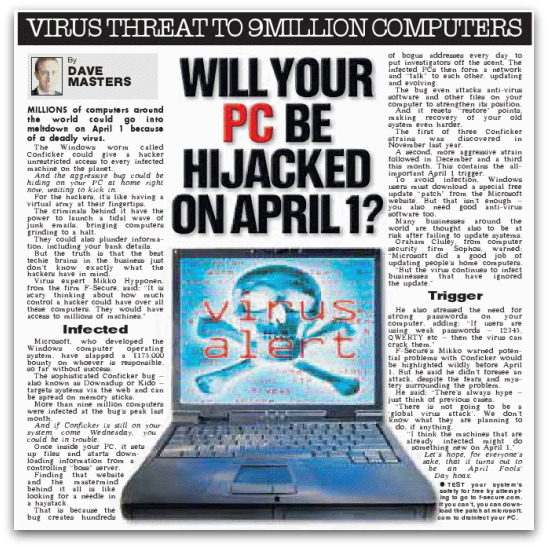 Report on the Conficker worm from The Sun