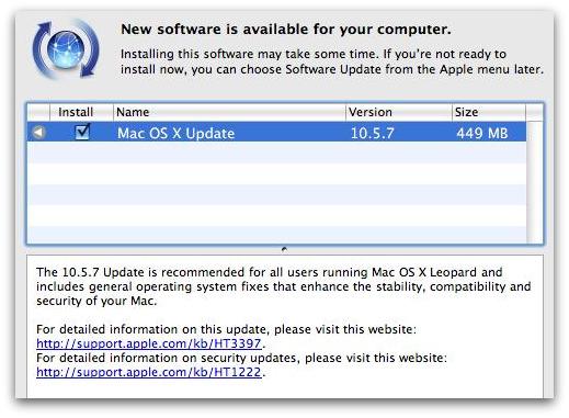 Mac OS X 10.5.7 update