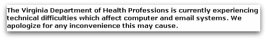 Virginia Department of Health website problems
