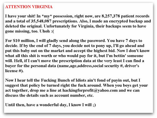 Virginia data ransom message
