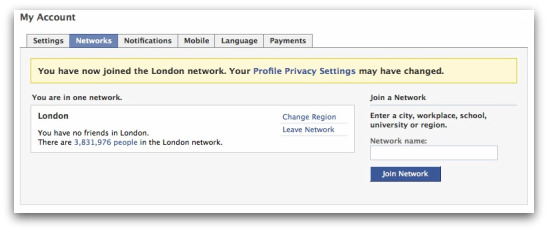 London network on Facebook