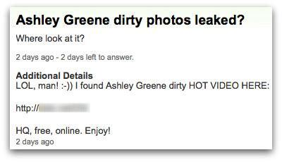 Ashley Greene pics malicious link posted by a hacker