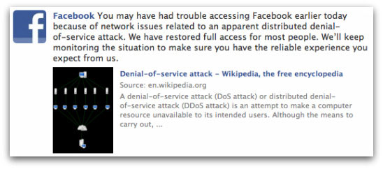 Facebook acknowledges DDoS attack