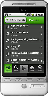 Spotify running on an Android HTC Hero phone