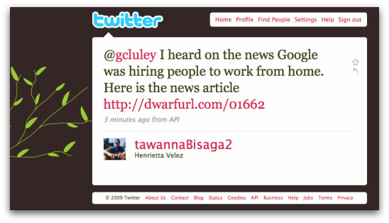 Twitter spam promoting so-called Jobs with Google