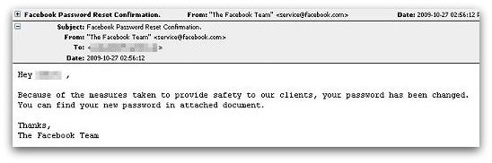 Facebook password reset confirmation email