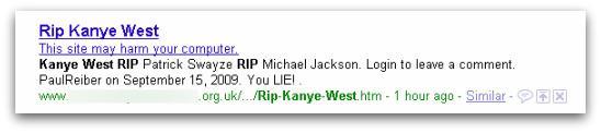 RIP Kanye West malicious webpage