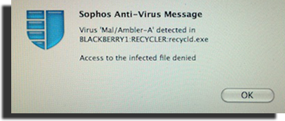 Screenshot of SAV for Mac detecting a virus