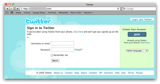 Twitter phishing page