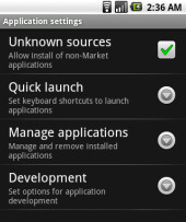Android application settings