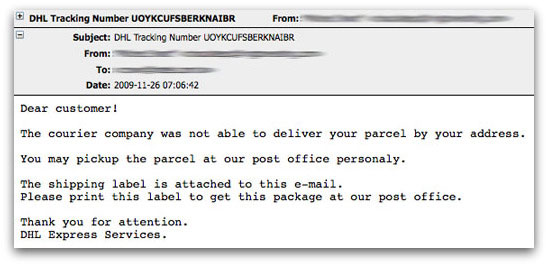DHL Parcel pickup email