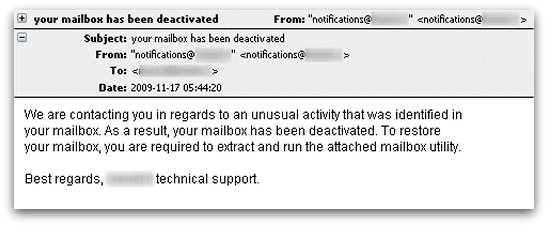 Malicious email about mailbox deactivation