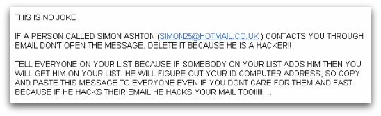 Simon Ashton email hoax