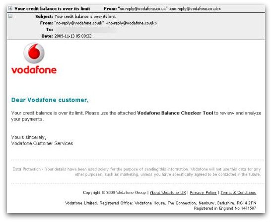 Bogus email claiming to come from Vodafone
