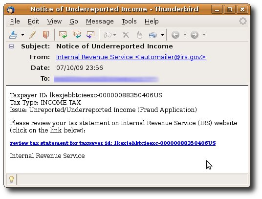 A Zbot attack posing as an email from the IRS