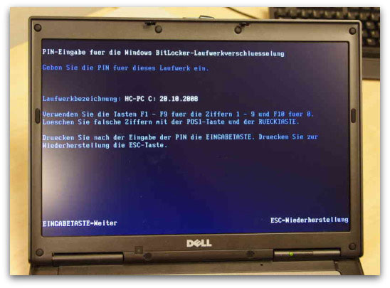 BitLocker PIN screen