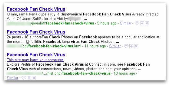 Facebook Fan Check search results