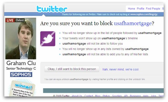 Block spammer on Twitter