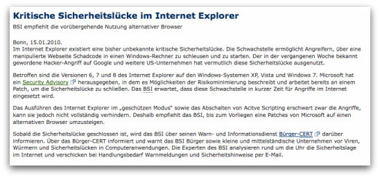 German government Internet Explorer advisory