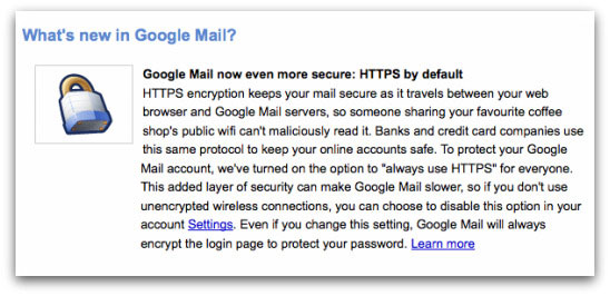 Google on enabling https in Gmail