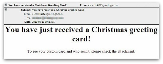 Christmas malicious ecard attack, sent in March