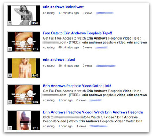 YouTube content claiming to be related to the Erin Andrews Peephole video