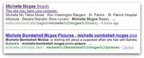 Search results about Michelle McGee can lead to dangerous websites