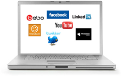 Laptop with social media logos