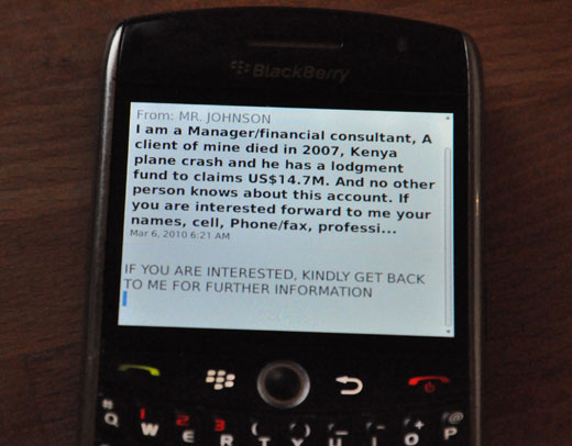 Image of Blackberry with 419 scam