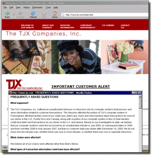 Statement on TJX website