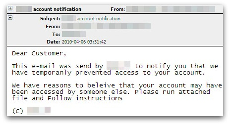 Malicious account notification email