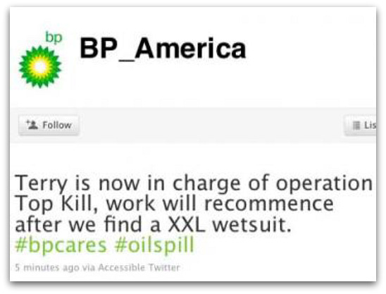 Message posted on BP's hacked Twitter account