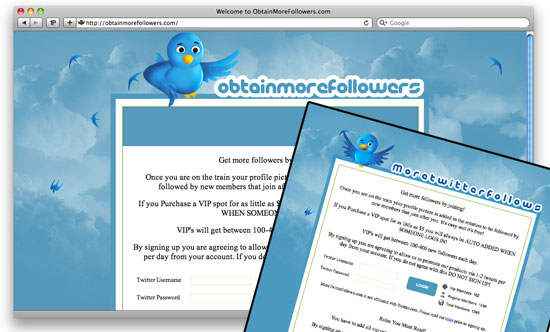Two websites that claim they will help you obtain more followers