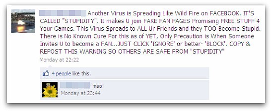 Stupidity Facebook virus warning