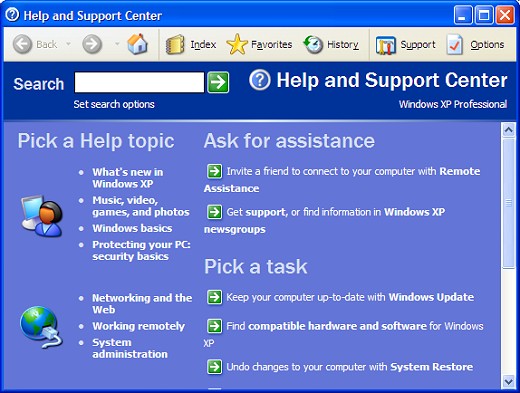 Windows XP Help and Support Center