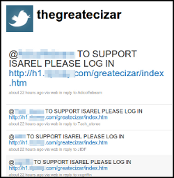Screenshot of tweets phishing isreali supporters