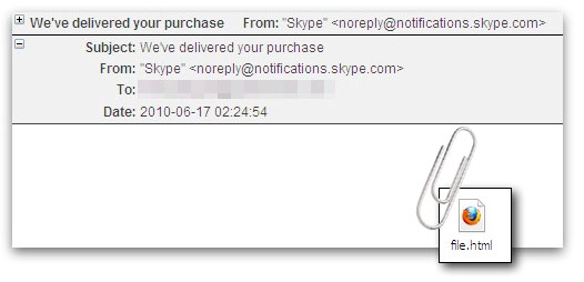 Spam disguised as a delivery email from Skype