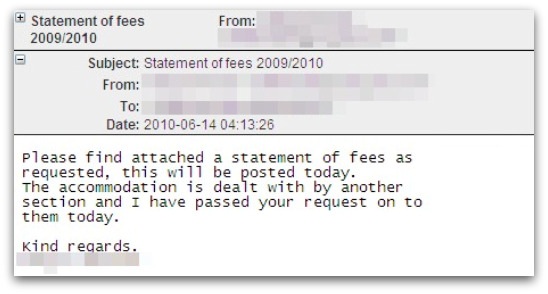 Statement of fees 2009/2010 malware attack