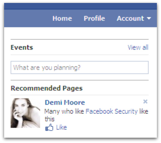 Demi Moore and Facebook security