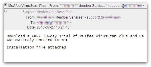 Fake anti-virus posing as free copy of McAfee VirusScan