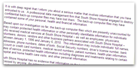 Sample letter from South Shore Hospital