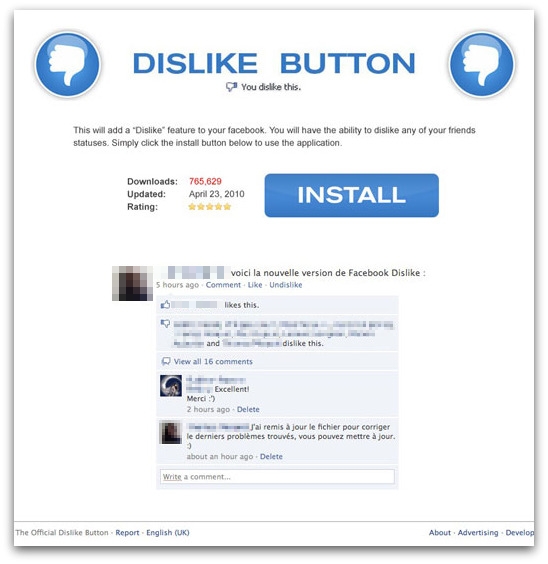 Dislike button Facebook page